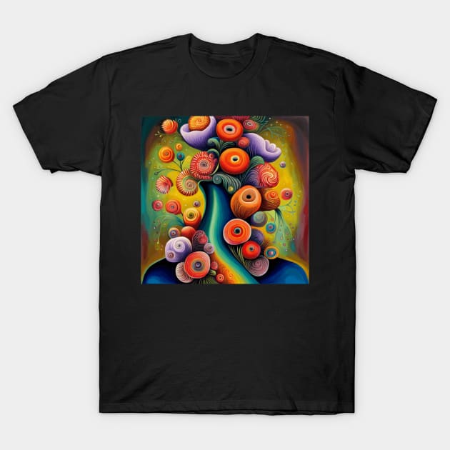 Surrealistic Woman with Cute Abstract Flowers Still Life Painting T-Shirt by bragova